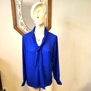 Beautiful Royal Blue Tie Front Blouse by Mona Sz S